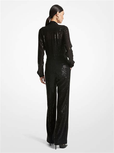 MK Pinstripe Sequined Georgette Jumpsuit 